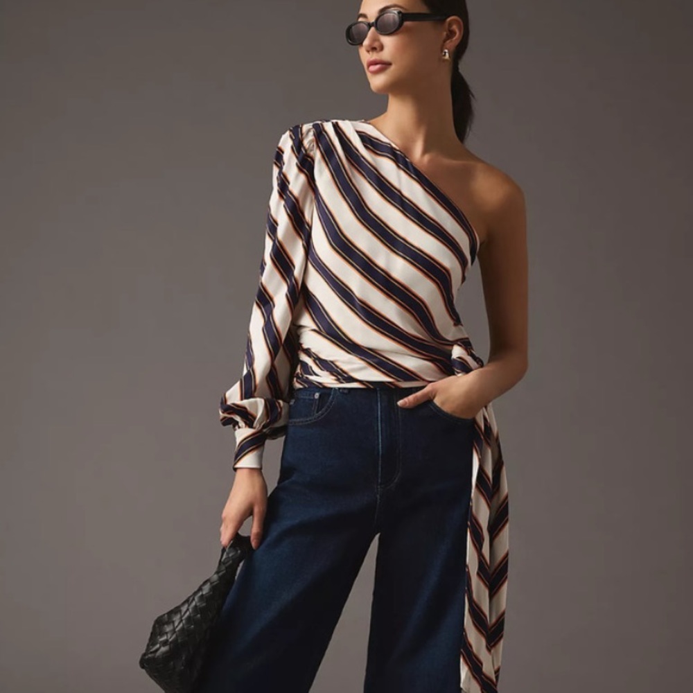 Anthropologie by Maeve ⭐️NWT⭐️ blouse with orange and navy stripes - size large